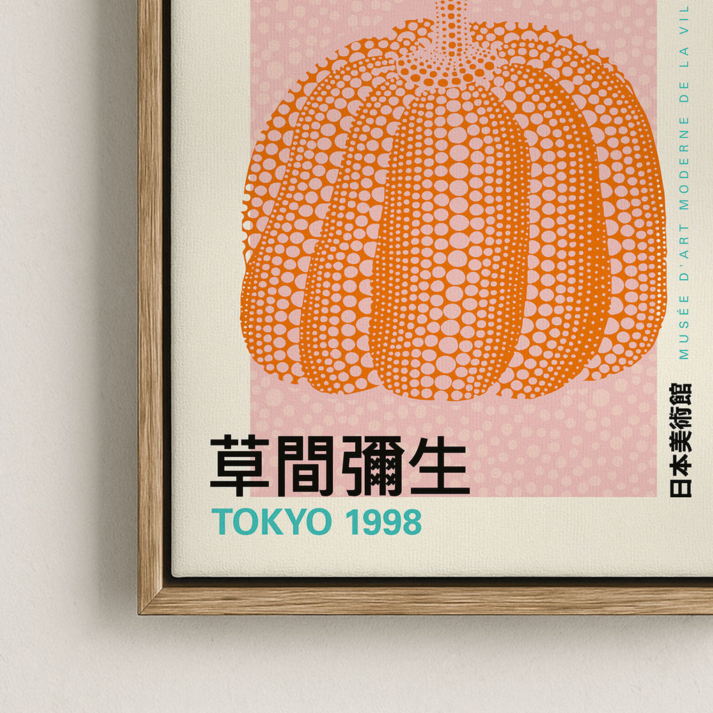 Canvas Print with Floating Frame – Yayoi Kusama – Pumpkin 01 – in einem Raum in Szene gesetzt