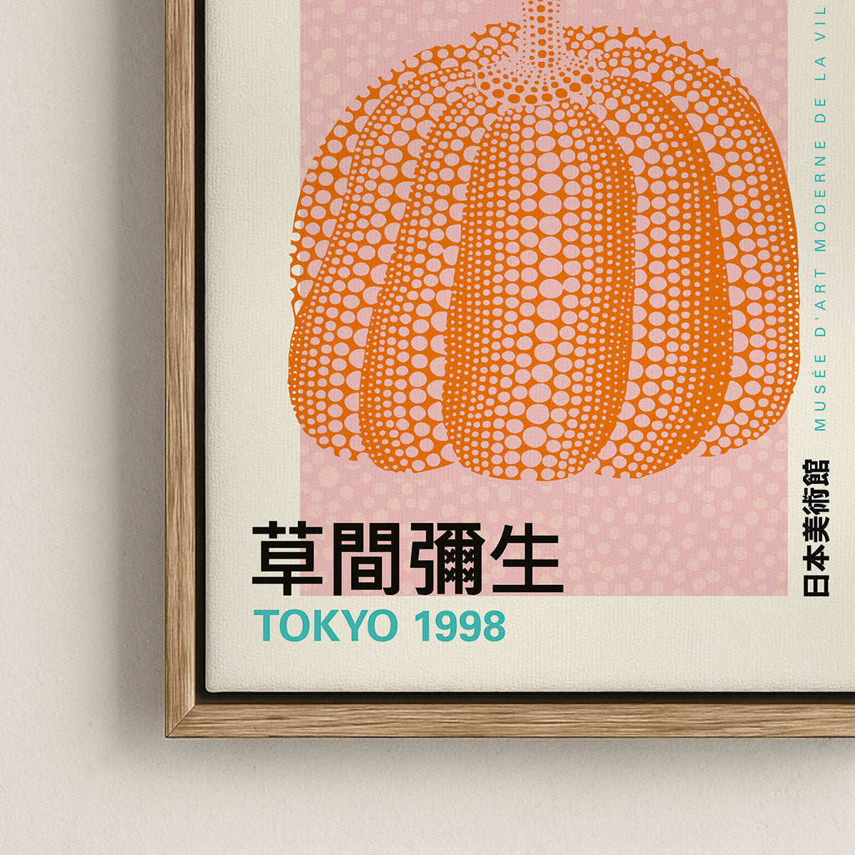 Canvas Print with Floating Frame – Yayoi Kusama – Pumpkin 01 – in einem Raum in Szene gesetzt