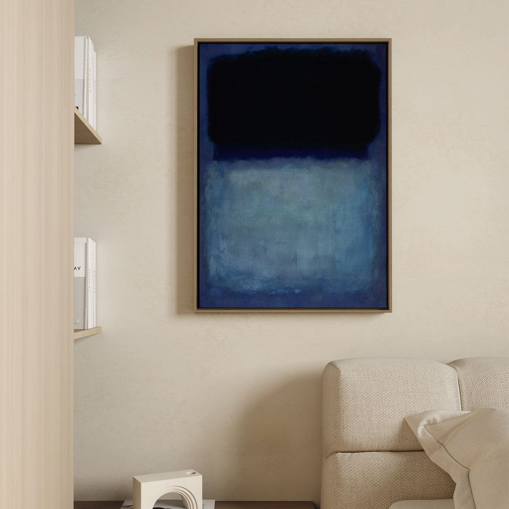 Canvas Print with Floating Frame – Mark Rothko (Black, white, blue on blue)