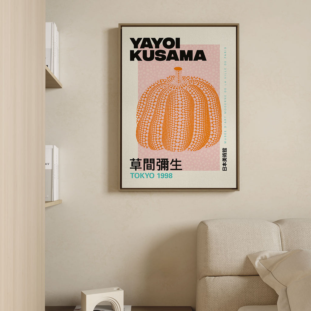 Canvas Print with Floating Frame – Yayoi Kusama – Pumpkin 01 – gerahmt an der Wand