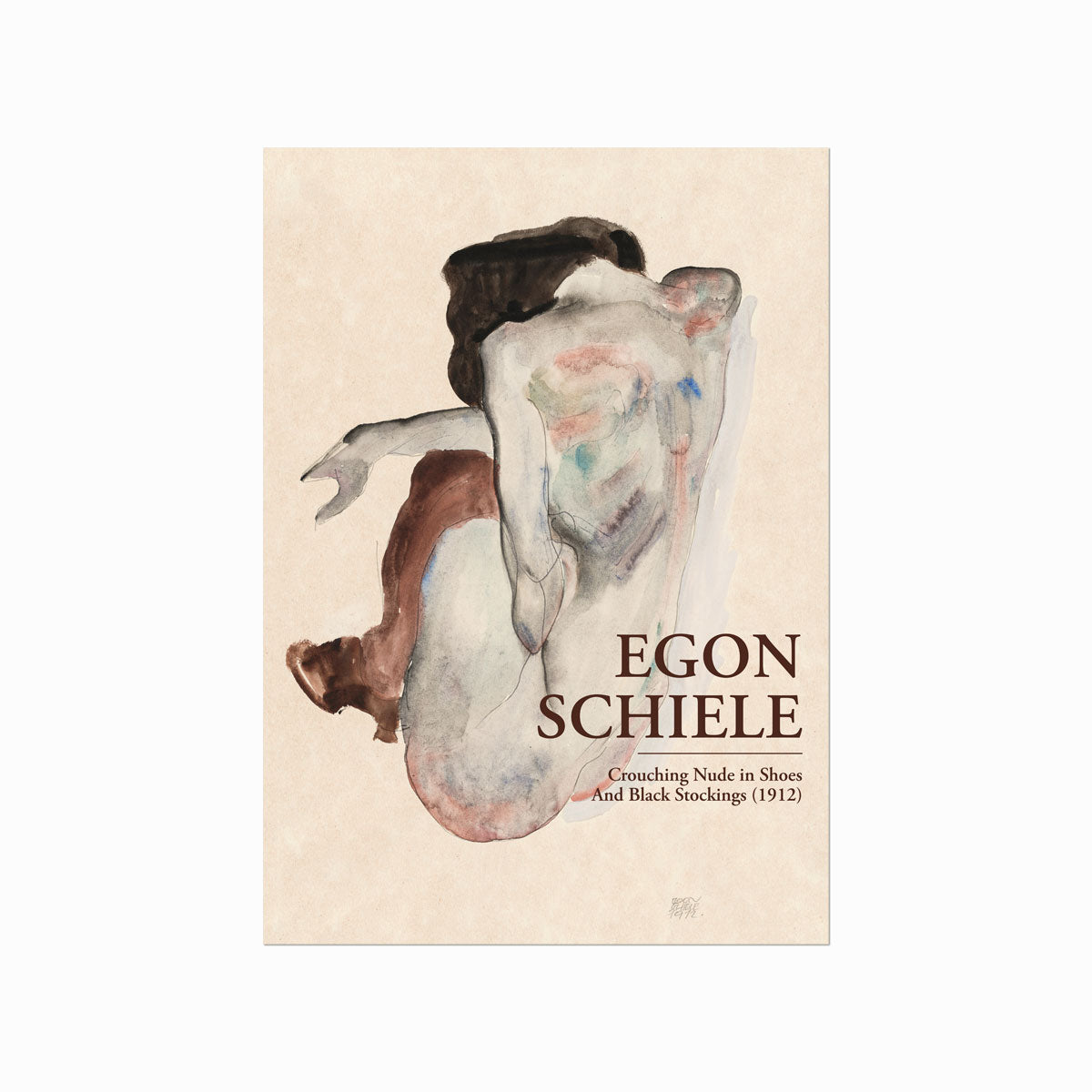 Egon Schiele – Crouching Nude in Shoes and Black Stockings art poster