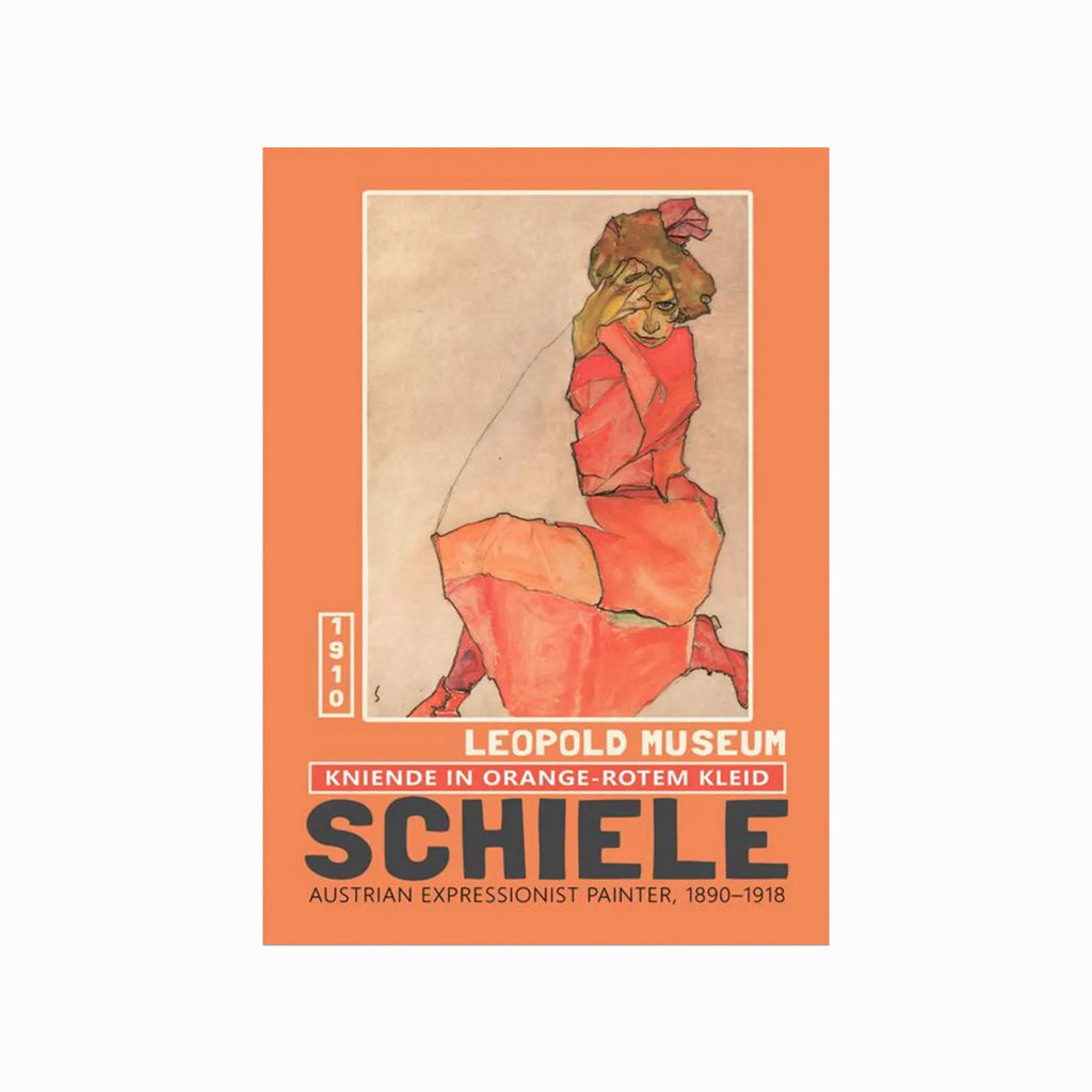 Egon Schiele – Kneeling Female in Orange Red Dress art poster