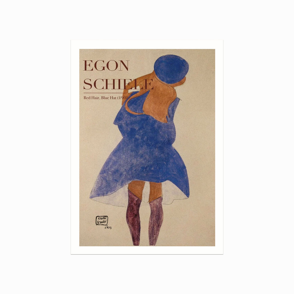 Egon Schiele – Red Hair Blue Hat (1908) art poster