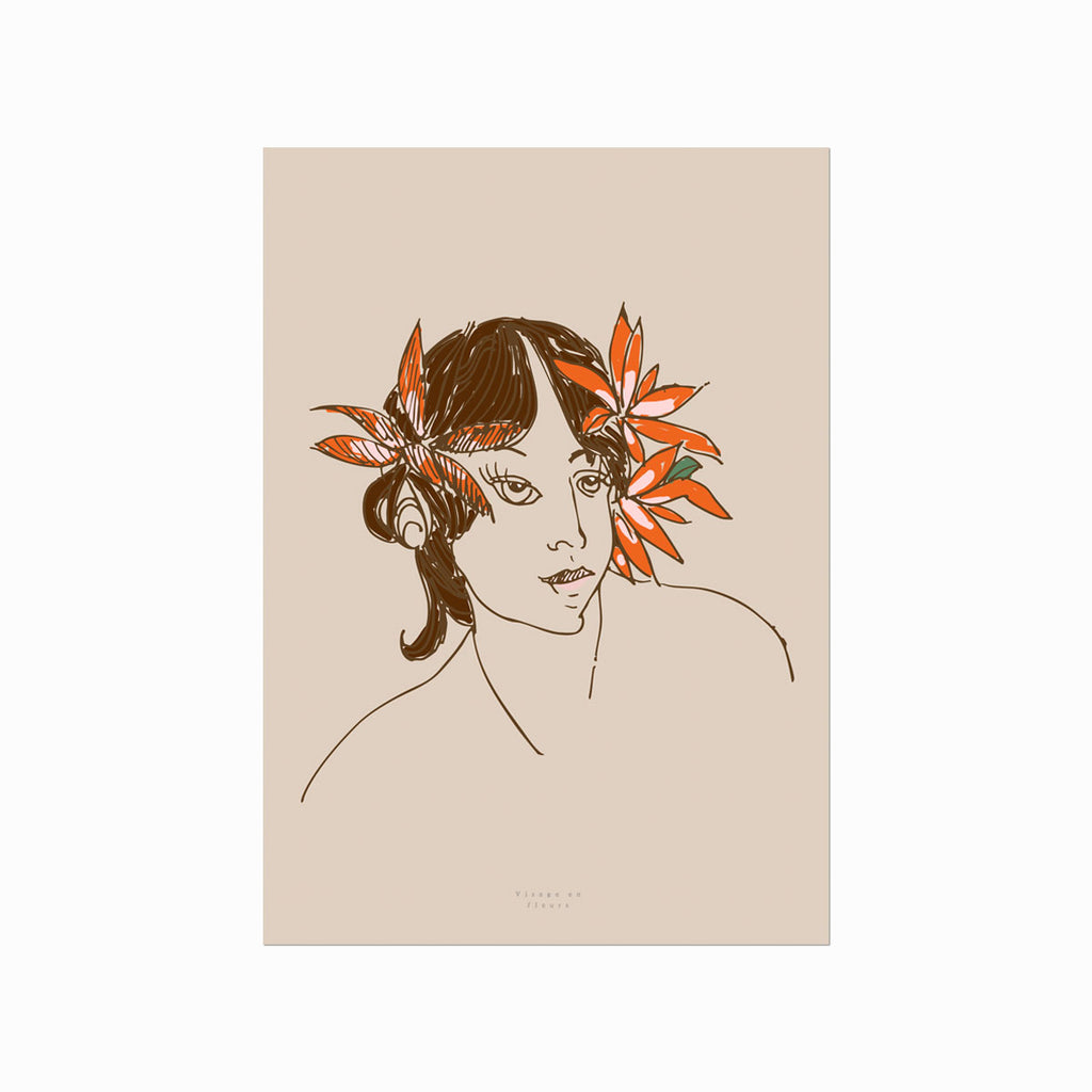 Visage en fleurs art poster