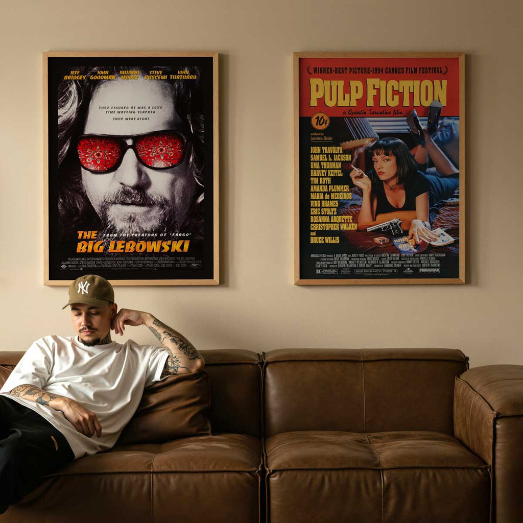 Pulp Fiction movie poster in an interior setting