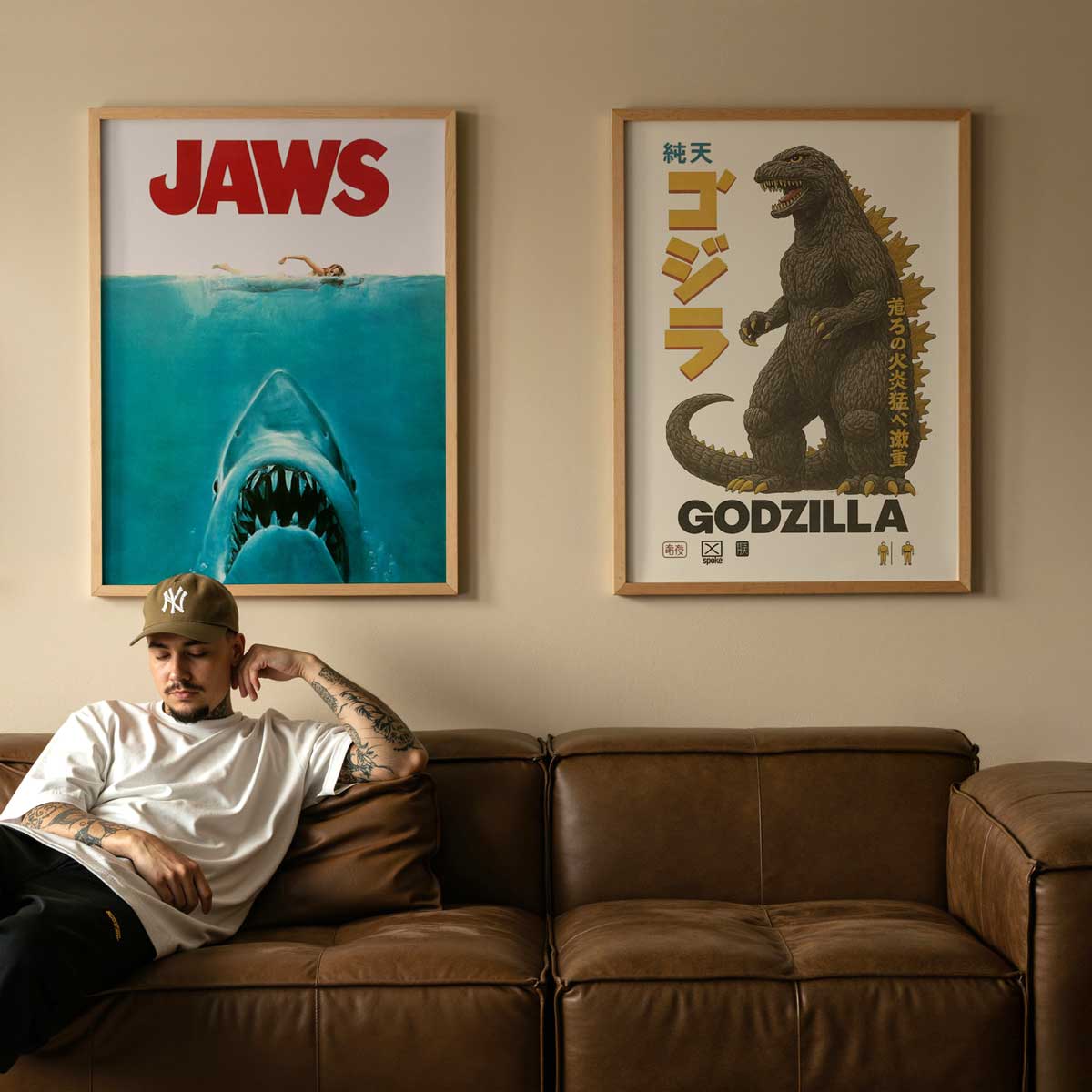 Jaws movie poster in an interior setting